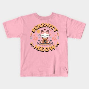 Serenity Meow Zen Cat in Floral Kimono Meditating Kids T-Shirt